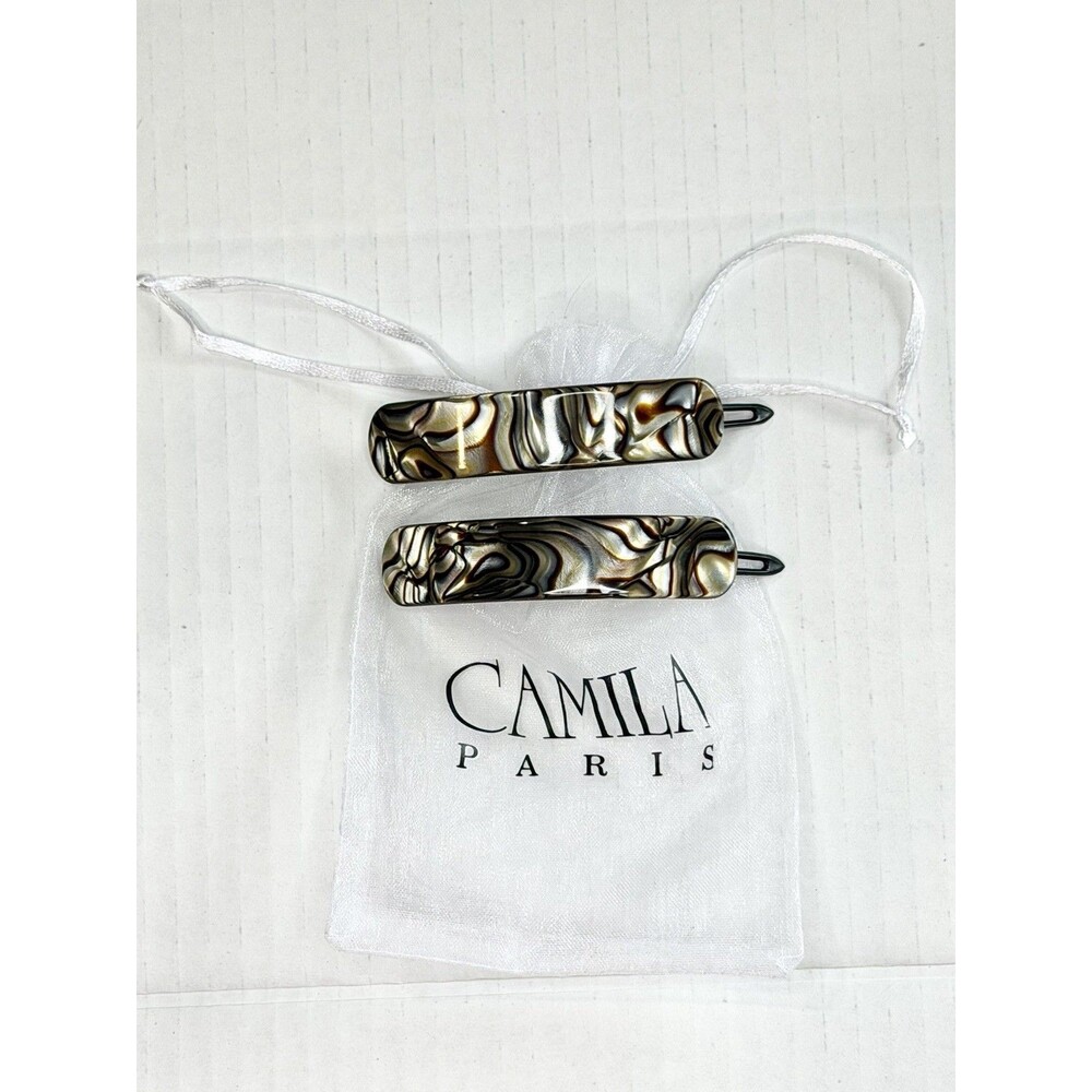 New Camila Paris France Hair Barrette Clips LOT of TWO Handmade France Onyx 3